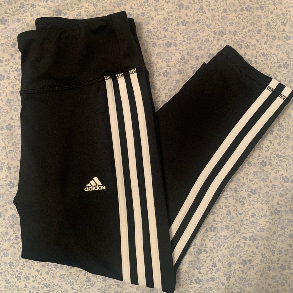 adidas three stripe black and white cropped leggings